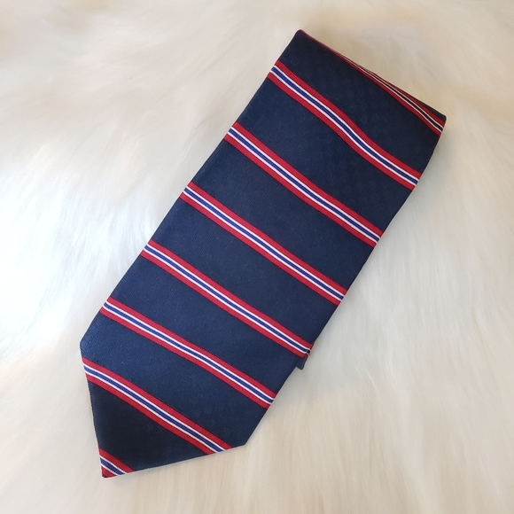 Claybrooke Silk Blue Red Stripe Neck Tie - Picture 3 of 4
